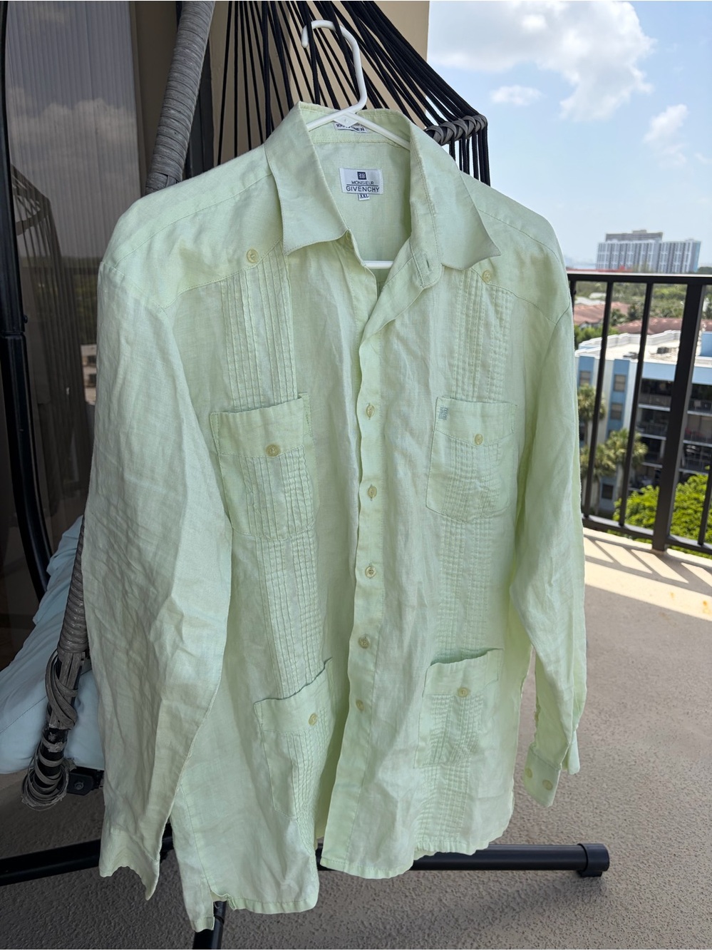 Vintage Monsieur GIVENCHY 100% Linen Guayabera Shirt Mens XXL Pistachio Green